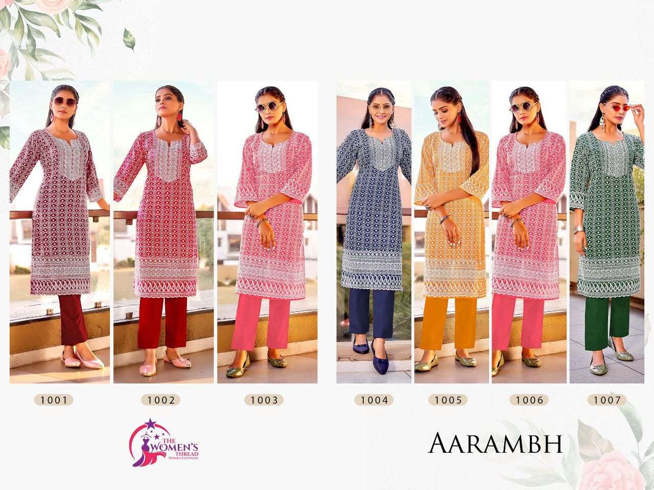 AARAMBH BY THE WOMENS THREADS 1001 TO 1007 SERIES DESIGNER STYLISH FANCY COLORFUL BEAUTIFUL PARTY WEAR & ETHNIC WEAR COLLECTION COTTON WITH WORK KURTIS AT WHOLESALE PRICE