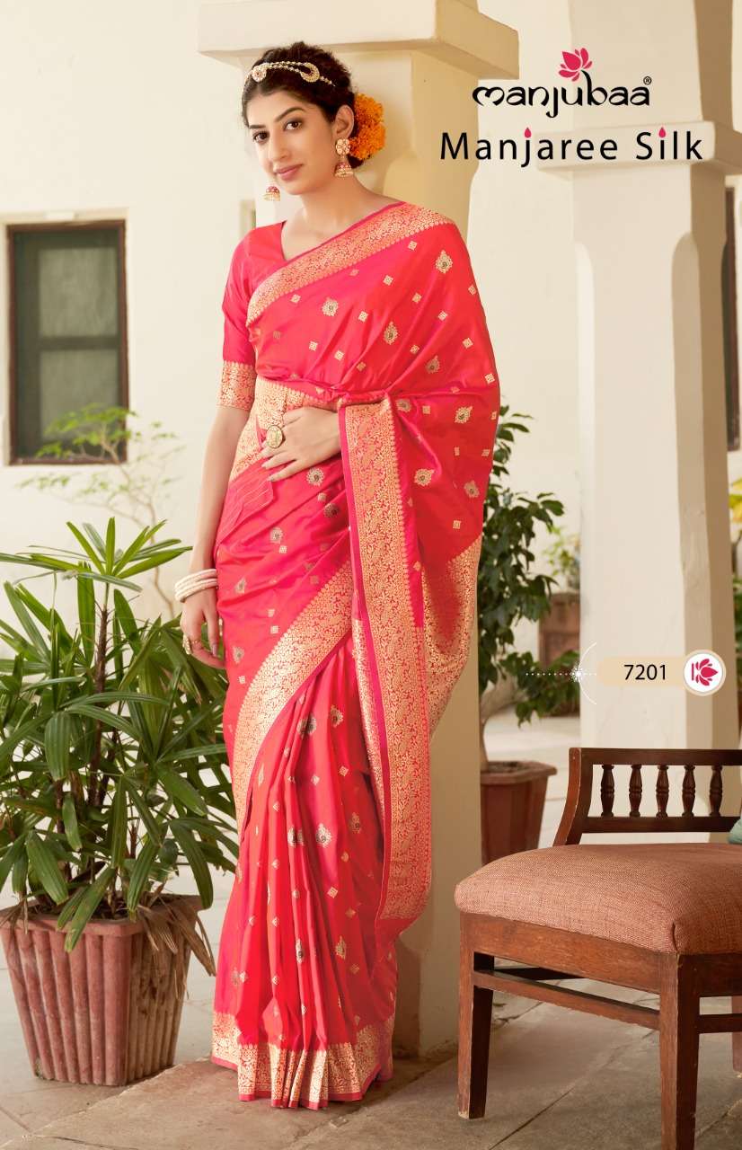 MANJAREE SILK BY MANJUBAA CLOTHING 7201 TO 7208 SERIES INDIAN TRADITIONAL WEAR COLLECTION BEAUTIFUL STYLISH FANCY COLORFUL PARTY WEAR & OCCASIONAL WEAR SOFT SILK SAREES AT WHOLESALE PRICE