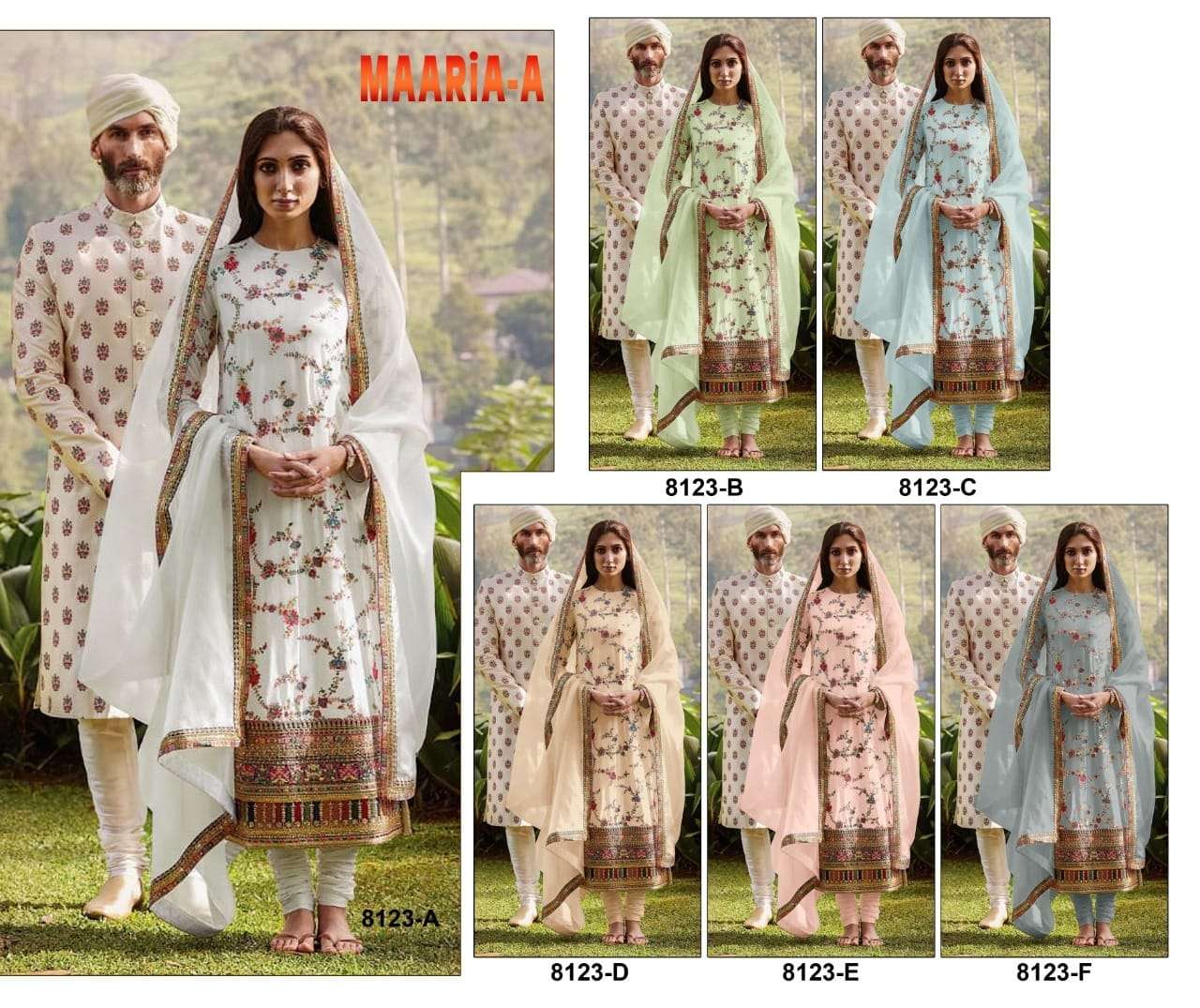 MAARIA.A BY RAZZO EXPORTS 8123-A TO 8123-F SERIES BEAUTIFUL PAKISTANI SUITS COLORFUL STYLISH FANCY CASUAL WEAR & ETHNIC WEAR FAUX GEORGETTE DRESSES AT WHOLESALE PRICE