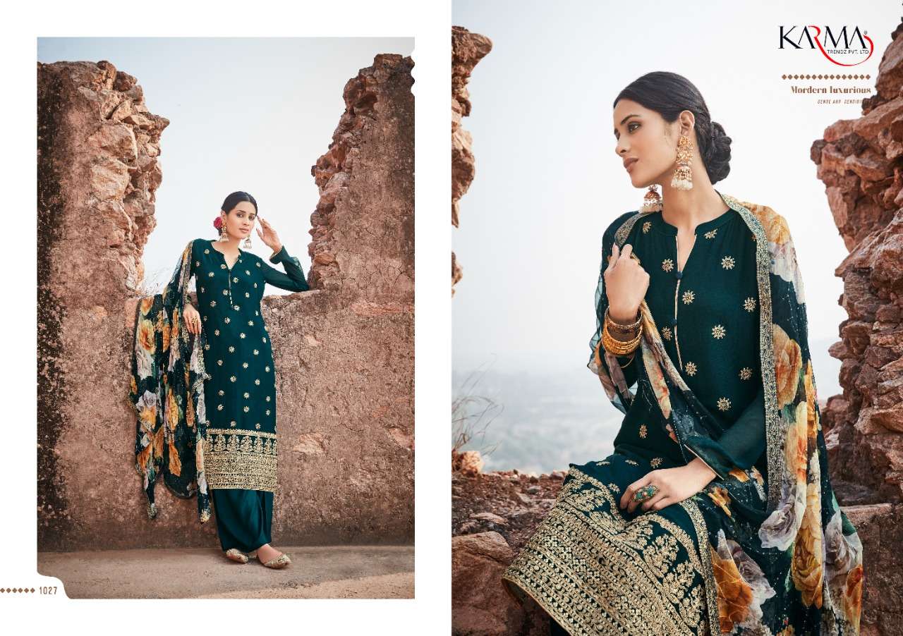 MEHRAM VOL-4 BY KARMA TRENDZ 1026 TO 1032 SERIES BEAUTIFUL SUITS COLORFUL STYLISH FANCY CASUAL WEAR & ETHNIC WEAR PURE GEORGETTE EMBROIDERED DRESSES AT WHOLESALE PRICE