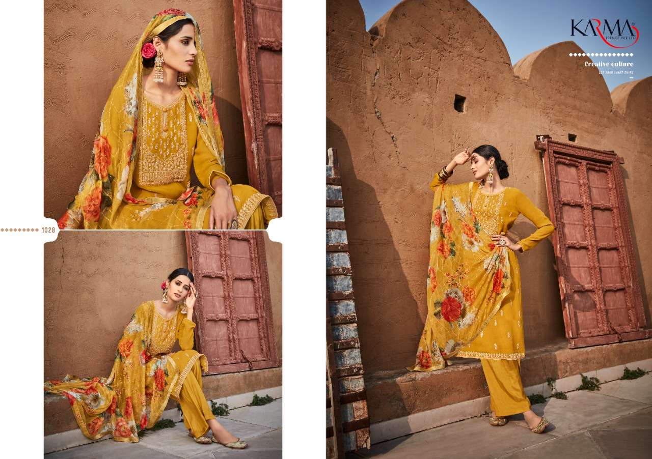 MEHRAM VOL-4 BY KARMA TRENDZ 1026 TO 1032 SERIES BEAUTIFUL SUITS COLORFUL STYLISH FANCY CASUAL WEAR & ETHNIC WEAR PURE GEORGETTE EMBROIDERED DRESSES AT WHOLESALE PRICE