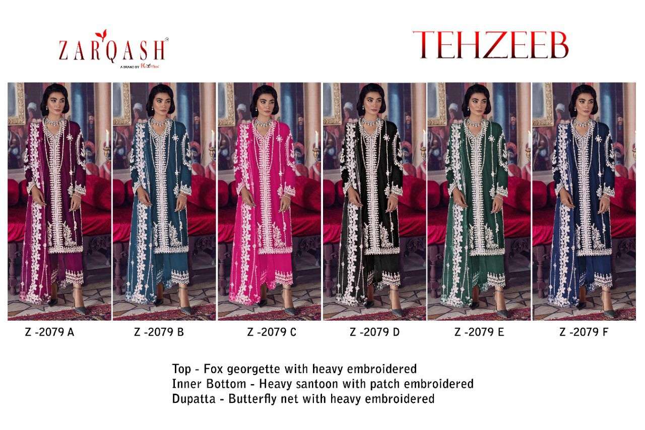 Tehzeeb By Zarqash 2079-A To 2079-F Series Pakistani Suits Beautiful Fancy Colorful Stylish Party Wear & Occasional Wear Cotton With Embroidery Dresses At Wholesale Price