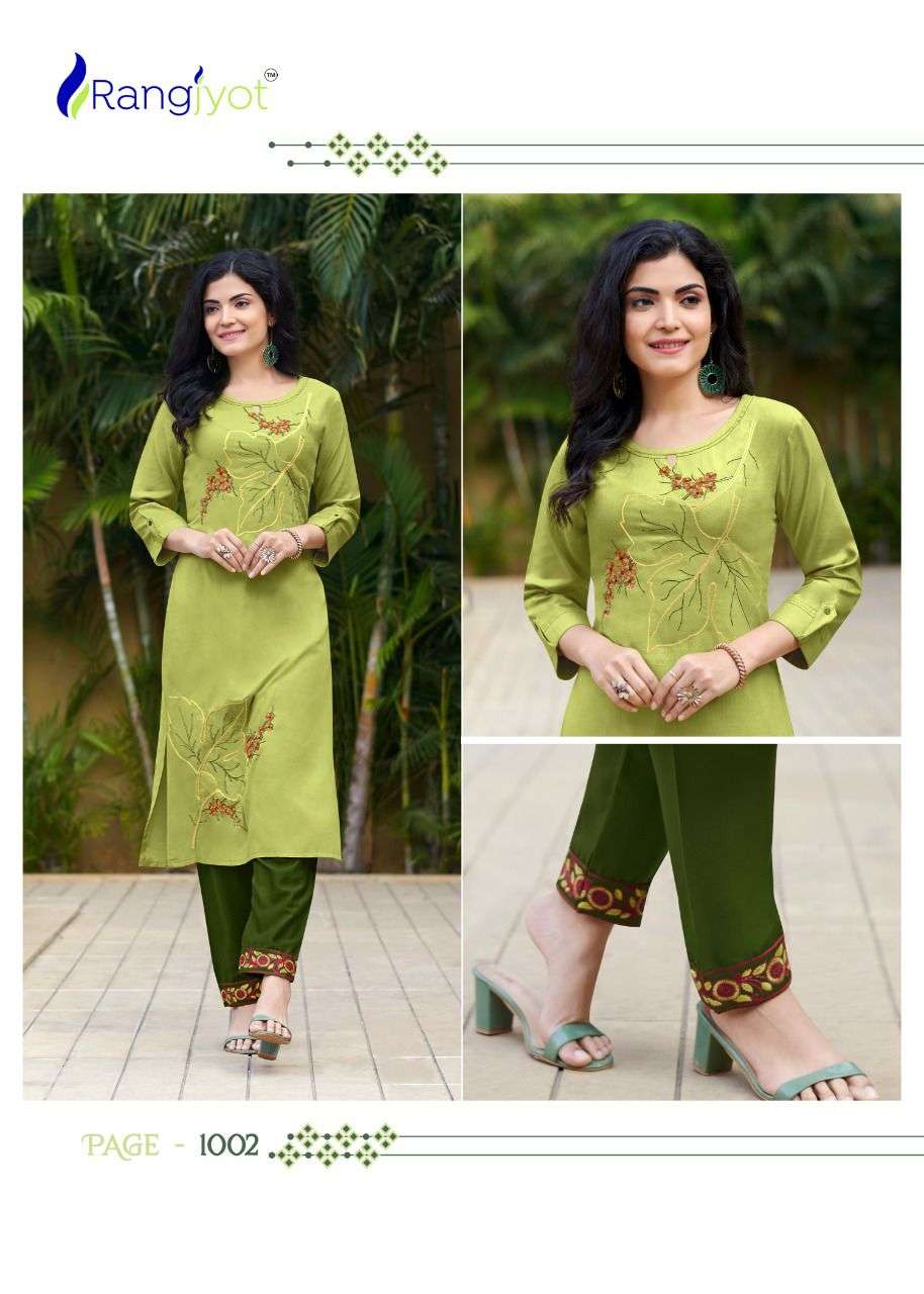 JASMIN BY RANGJYOT FASHION 1001 TO 1006 SERIES DESIGNER STYLISH FANCY COLORFUL BEAUTIFUL PARTY WEAR & ETHNIC WEAR COLLECTION RAYON KURTIS WITH BOTTOM AT WHOLESALE PRICE