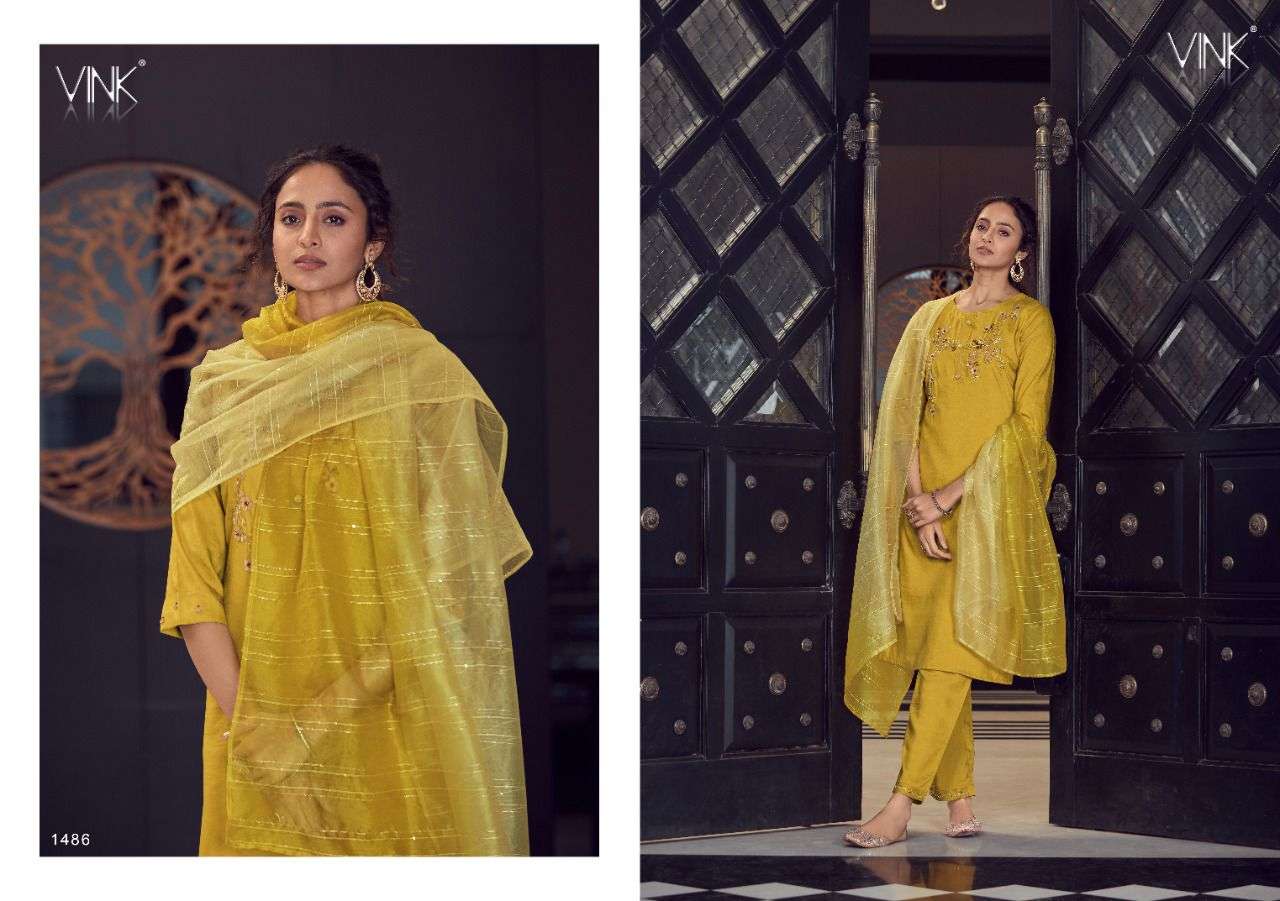 VIBES BY VINK 1481 TO 1486 SERIES BEAUTIFUL SUITS COLORFUL STYLISH FANCY CASUAL WEAR & ETHNIC WEAR VISCOSE SILK EMBROIDERED DRESSES AT WHOLESALE PRICE