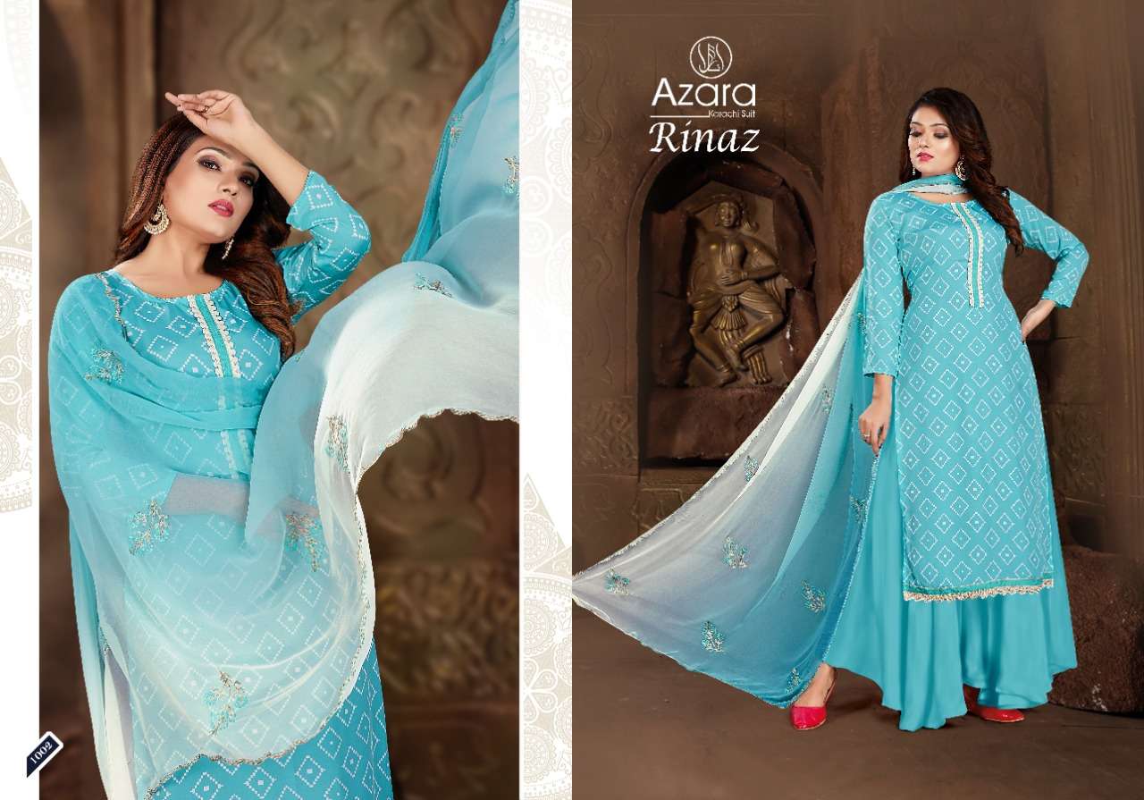 RINAZ BY AZARA 1001 TO 1005 SERIES BEAUTIFUL STYLISH SUITS FANCY COLORFUL CASUAL WEAR & ETHNIC WEAR & READY TO WEAR HEAVY CREPE PRINTED DRESSES AT WHOLESALE PRICE