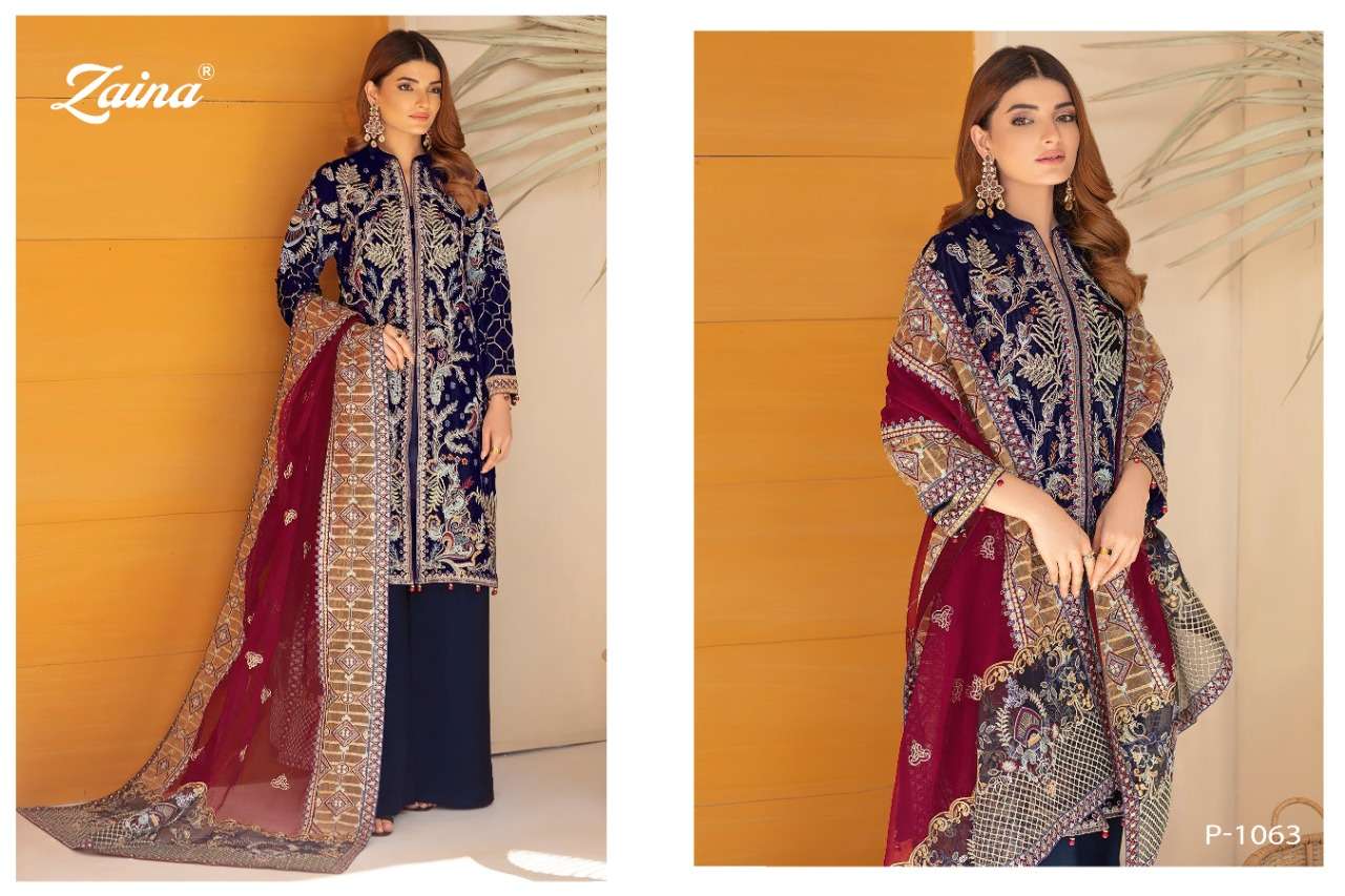 ZAINA VOL-17 BY PRIYAM 1063 TO 1066 SERIES DESIGNER PAKISTANI SUITS BEAUTIFUL STYLISH FANCY COLORFUL PARTY WEAR & OCCASIONAL WEAR FAUX GEORGETTE DRESSES AT WHOLESALE PRICE