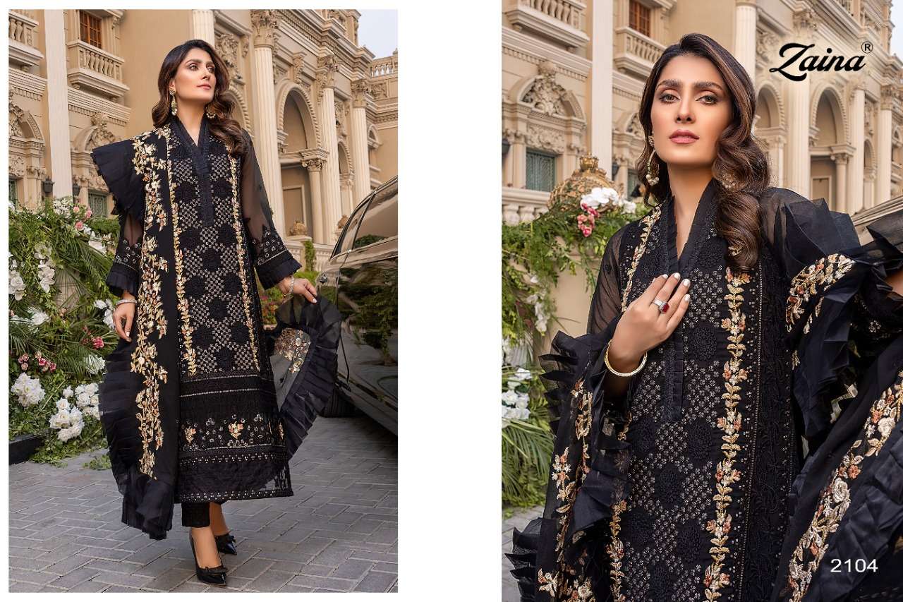 ZAINA VOL-19 BY PRIYAM 2101 TO 2104 SERIES DESIGNER PAKISTANI SUITS BEAUTIFUL STYLISH FANCY COLORFUL PARTY WEAR & OCCASIONAL WEAR FAUX GEORGETTE DRESSES AT WHOLESALE PRICE