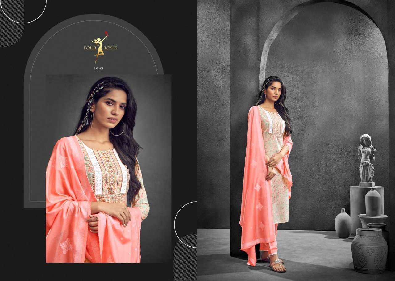 DESIRE BY FOUR ROSES 1001 TO 1006 SERIES BEAUTIFUL SUITS COLORFUL STYLISH FANCY CASUAL WEAR & ETHNIC WEAR PURE VISCOSE MUSLIN DRESSES AT WHOLESALE PRICE