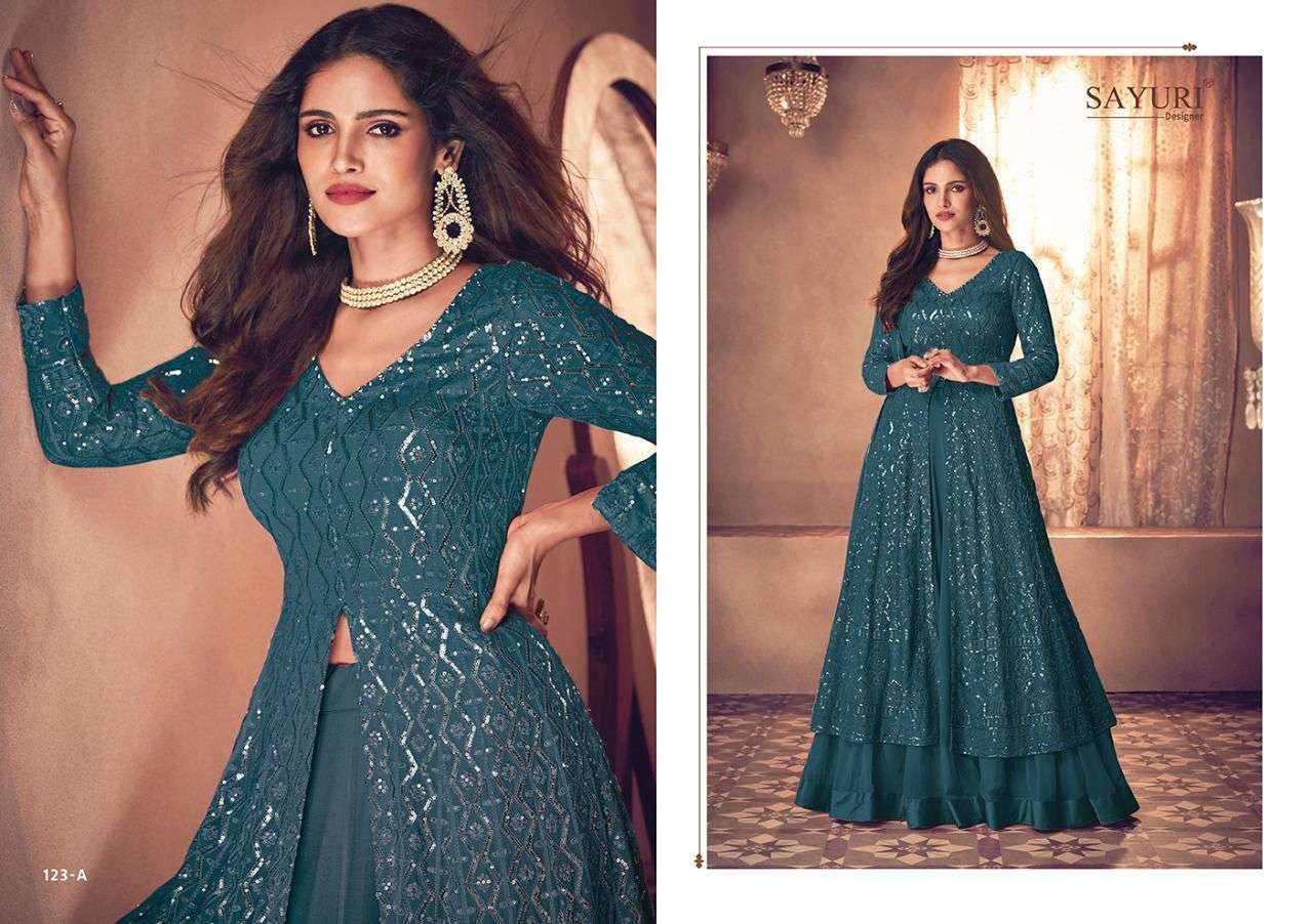 Noor Platinum By Sayuri 123 To 123-D Series Beautiful Suits Colorful Stylish Fancy Casual Wear & Ethnic Wear Real Georgette Dresses At Wholesale Price