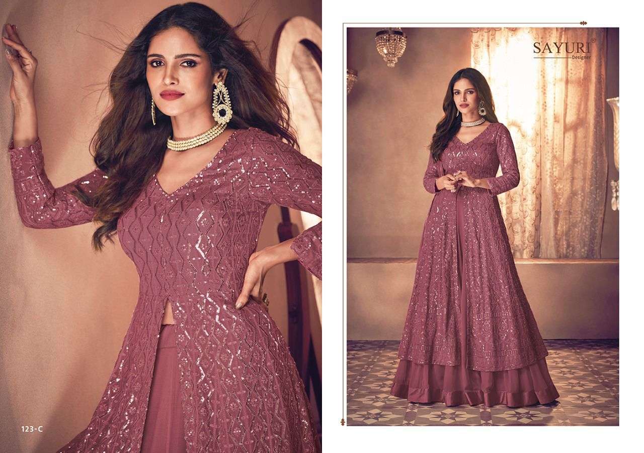 Noor Platinum By Sayuri 123 To 123-D Series Beautiful Suits Colorful Stylish Fancy Casual Wear & Ethnic Wear Real Georgette Dresses At Wholesale Price