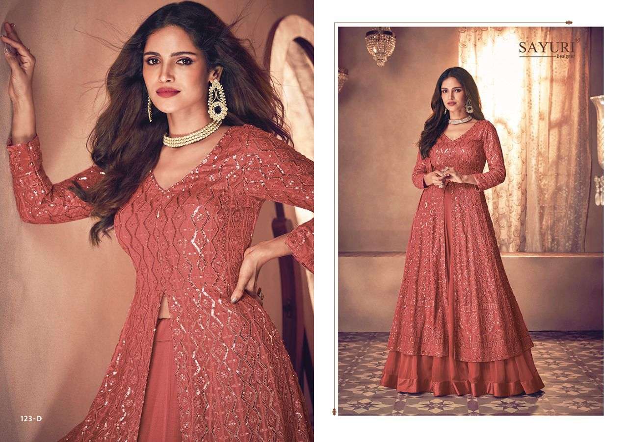 Noor Platinum By Sayuri 123 To 123-D Series Beautiful Suits Colorful Stylish Fancy Casual Wear & Ethnic Wear Real Georgette Dresses At Wholesale Price