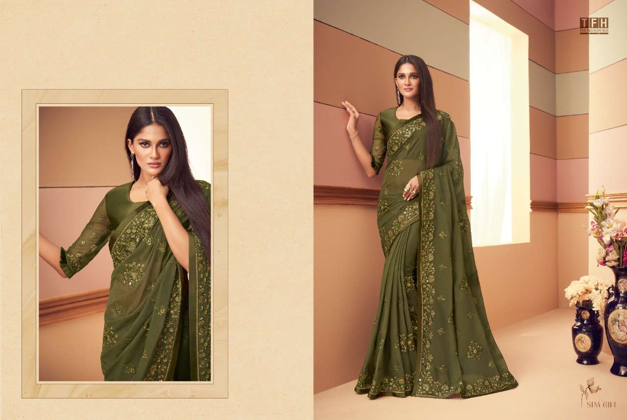 SIMRAN STORY BY TFH INDIAN TRADITIONAL WEAR COLLECTION BEAUTIFUL STYLISH FANCY COLORFUL PARTY WEAR & OCCASIONAL WEAR FANCY SAREES AT WHOLESALE PRICE