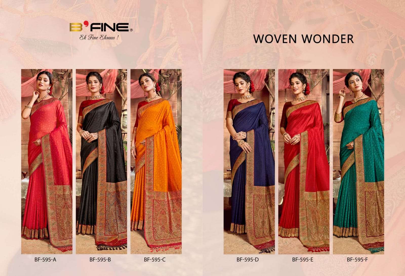 Woven Wonder By Bfine 595-A To 595-F Series Indian Traditional Wear Collection Beautiful Stylish Fancy Colorful Party Wear & Occasional Wear Banarasi Silk Sarees At Wholesale Price