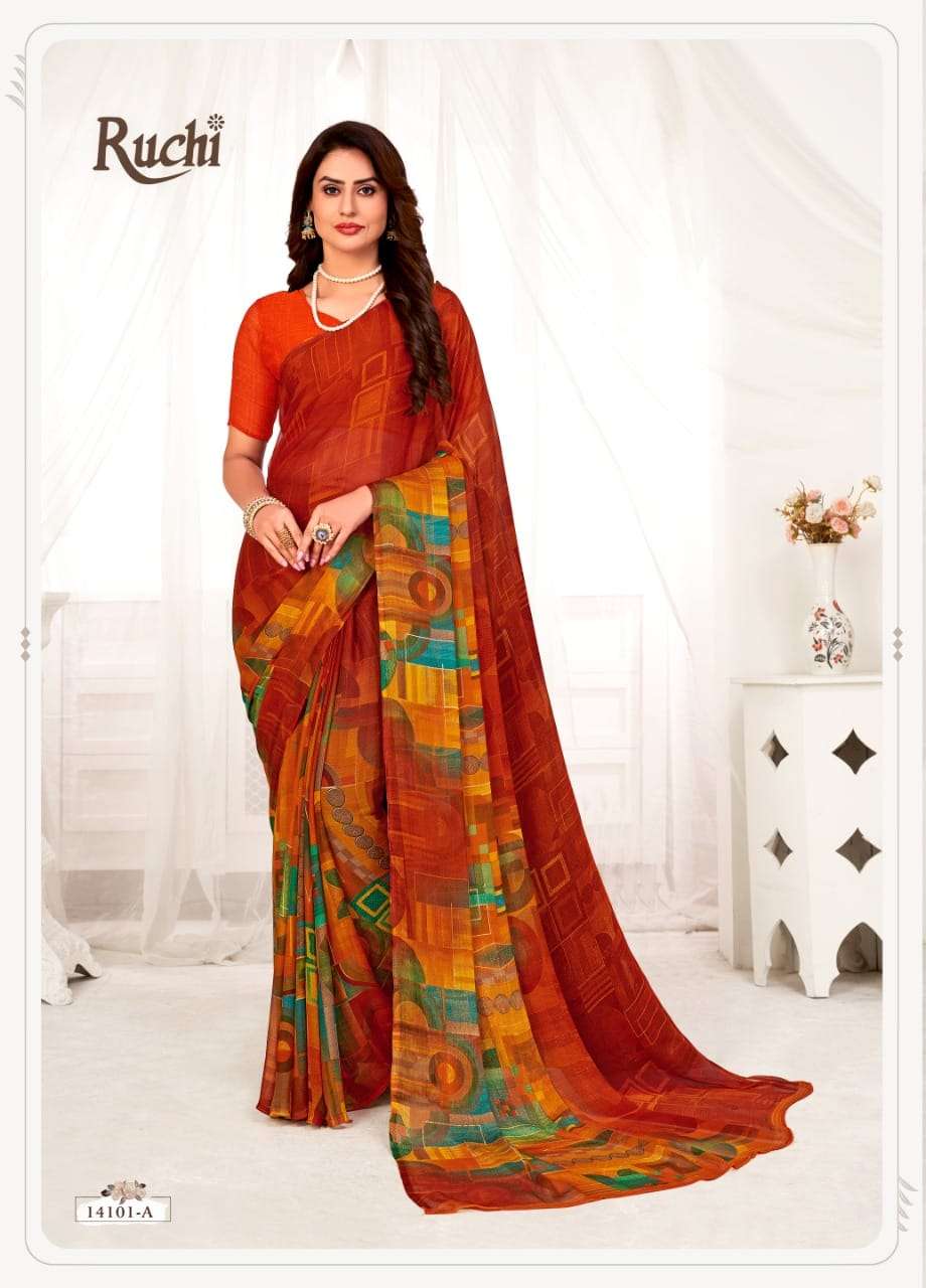 STAR CHIFFON VOL-70 BY RUCHI 14101-A TO 14110-B SERIES INDIAN TRADITIONAL WEAR COLLECTION BEAUTIFUL STYLISH FANCY COLORFUL PARTY WEAR & OCCASIONAL WEAR CHIFFON SAREES AT WHOLESALE PRICE