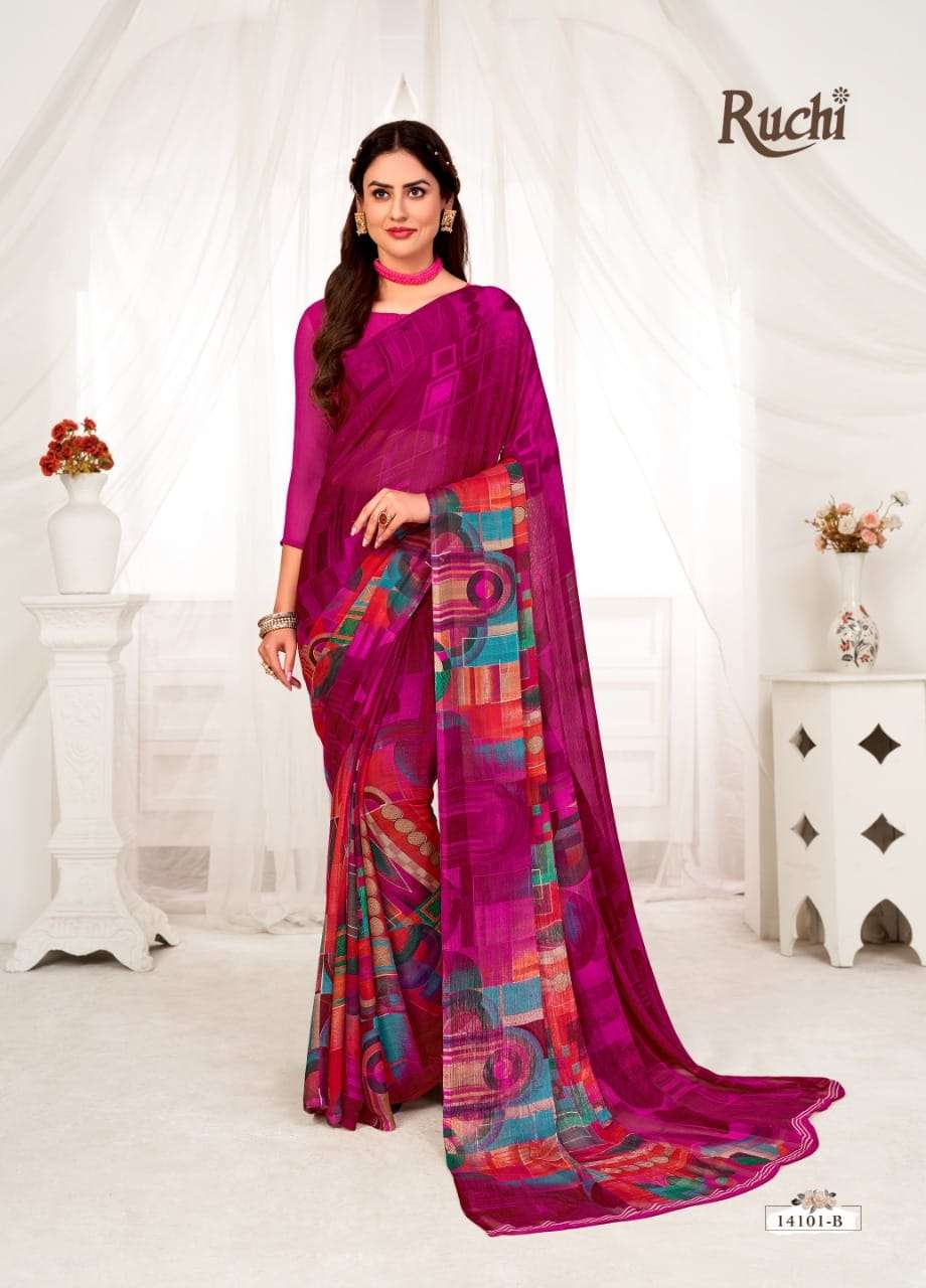 STAR CHIFFON VOL-70 BY RUCHI 14101-A TO 14110-B SERIES INDIAN TRADITIONAL WEAR COLLECTION BEAUTIFUL STYLISH FANCY COLORFUL PARTY WEAR & OCCASIONAL WEAR CHIFFON SAREES AT WHOLESALE PRICE