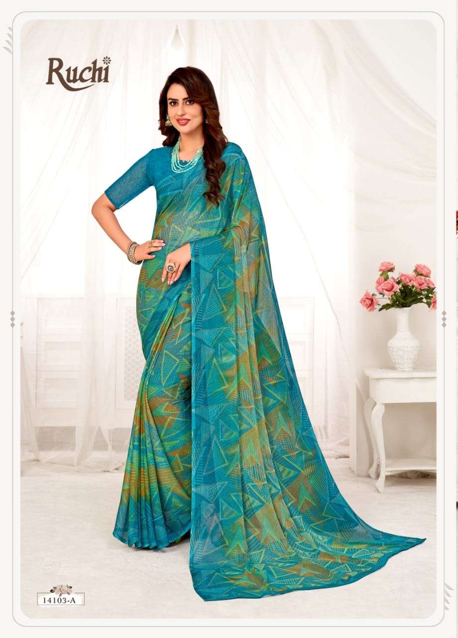 STAR CHIFFON VOL-70 BY RUCHI 14101-A TO 14110-B SERIES INDIAN TRADITIONAL WEAR COLLECTION BEAUTIFUL STYLISH FANCY COLORFUL PARTY WEAR & OCCASIONAL WEAR CHIFFON SAREES AT WHOLESALE PRICE