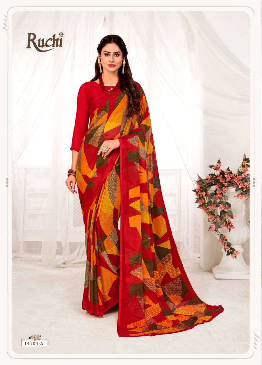 STAR CHIFFON VOL-70 BY RUCHI 14101-A TO 14110-B SERIES INDIAN TRADITIONAL WEAR COLLECTION BEAUTIFUL STYLISH FANCY COLORFUL PARTY WEAR & OCCASIONAL WEAR CHIFFON SAREES AT WHOLESALE PRICE