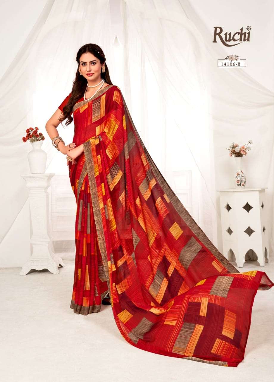 STAR CHIFFON VOL-70 BY RUCHI 14101-A TO 14110-B SERIES INDIAN TRADITIONAL WEAR COLLECTION BEAUTIFUL STYLISH FANCY COLORFUL PARTY WEAR & OCCASIONAL WEAR CHIFFON SAREES AT WHOLESALE PRICE