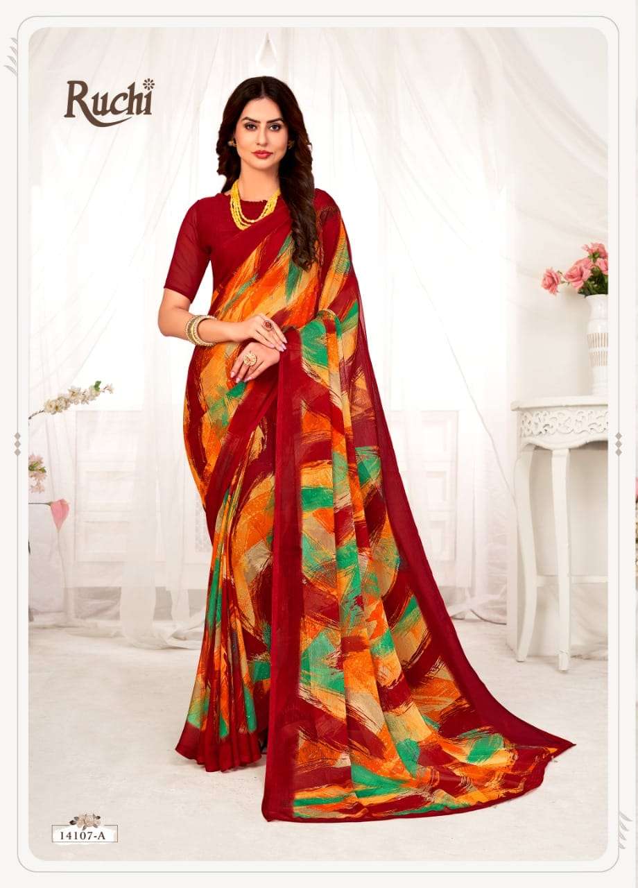 STAR CHIFFON VOL-70 BY RUCHI 14101-A TO 14110-B SERIES INDIAN TRADITIONAL WEAR COLLECTION BEAUTIFUL STYLISH FANCY COLORFUL PARTY WEAR & OCCASIONAL WEAR CHIFFON SAREES AT WHOLESALE PRICE