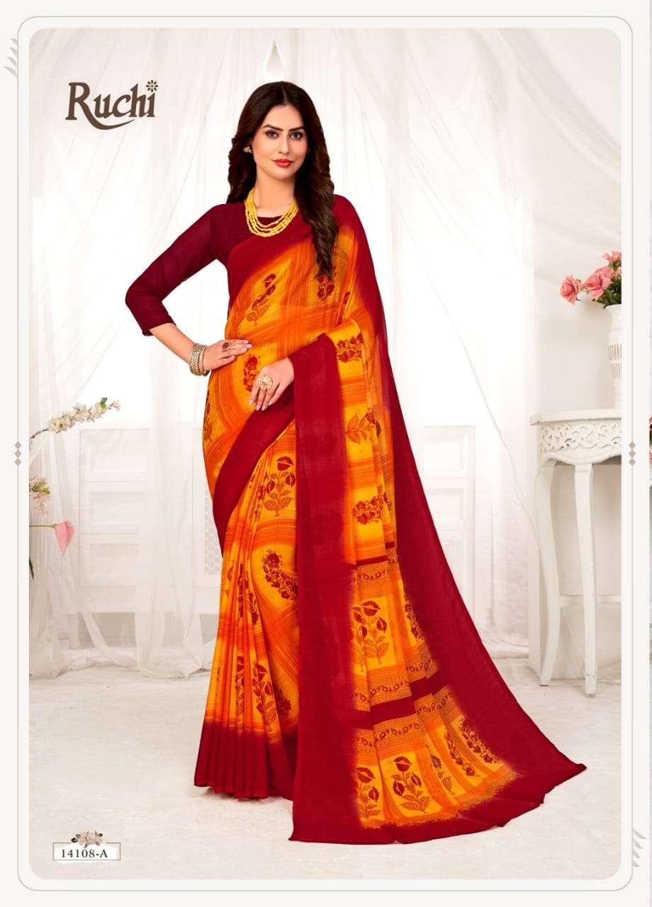 STAR CHIFFON VOL-70 BY RUCHI 14101-A TO 14110-B SERIES INDIAN TRADITIONAL WEAR COLLECTION BEAUTIFUL STYLISH FANCY COLORFUL PARTY WEAR & OCCASIONAL WEAR CHIFFON SAREES AT WHOLESALE PRICE