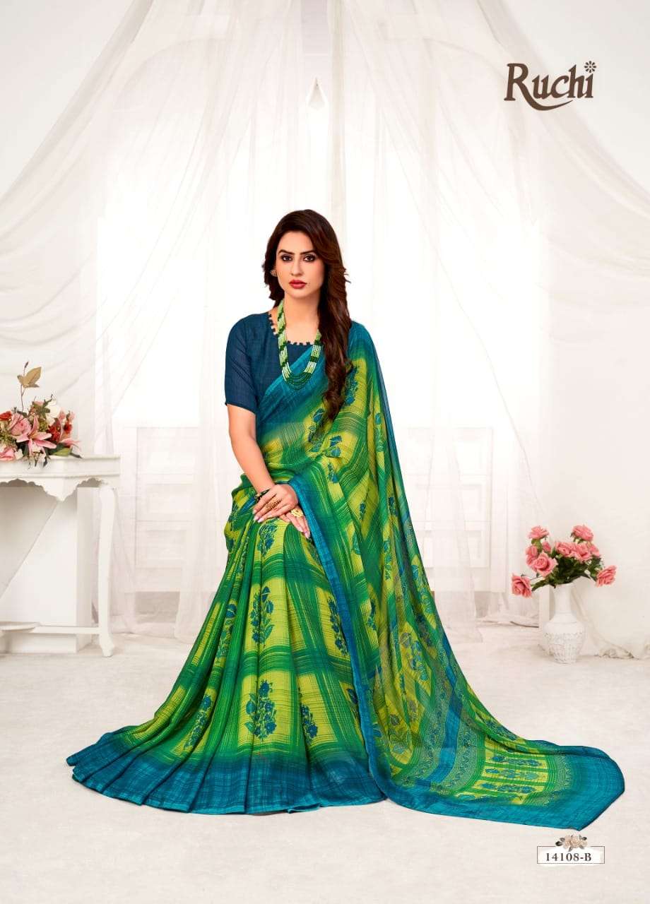 STAR CHIFFON VOL-70 BY RUCHI 14101-A TO 14110-B SERIES INDIAN TRADITIONAL WEAR COLLECTION BEAUTIFUL STYLISH FANCY COLORFUL PARTY WEAR & OCCASIONAL WEAR CHIFFON SAREES AT WHOLESALE PRICE