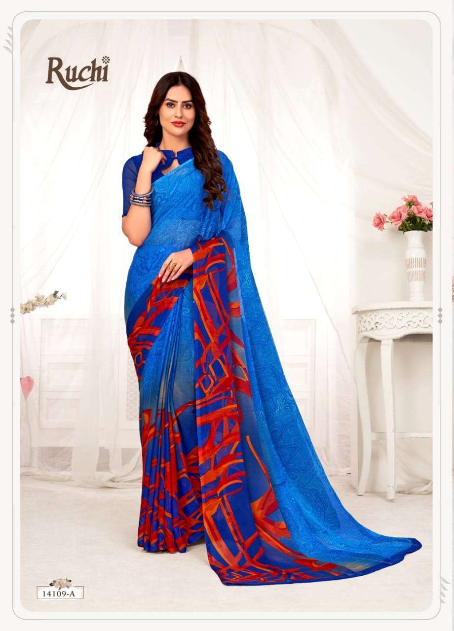 STAR CHIFFON VOL-70 BY RUCHI 14101-A TO 14110-B SERIES INDIAN TRADITIONAL WEAR COLLECTION BEAUTIFUL STYLISH FANCY COLORFUL PARTY WEAR & OCCASIONAL WEAR CHIFFON SAREES AT WHOLESALE PRICE