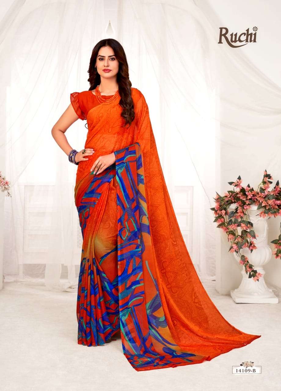STAR CHIFFON VOL-70 BY RUCHI 14101-A TO 14110-B SERIES INDIAN TRADITIONAL WEAR COLLECTION BEAUTIFUL STYLISH FANCY COLORFUL PARTY WEAR & OCCASIONAL WEAR CHIFFON SAREES AT WHOLESALE PRICE
