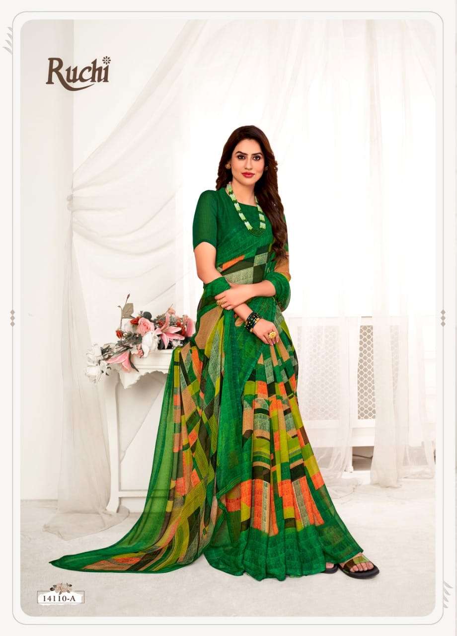 STAR CHIFFON VOL-70 BY RUCHI 14101-A TO 14110-B SERIES INDIAN TRADITIONAL WEAR COLLECTION BEAUTIFUL STYLISH FANCY COLORFUL PARTY WEAR & OCCASIONAL WEAR CHIFFON SAREES AT WHOLESALE PRICE