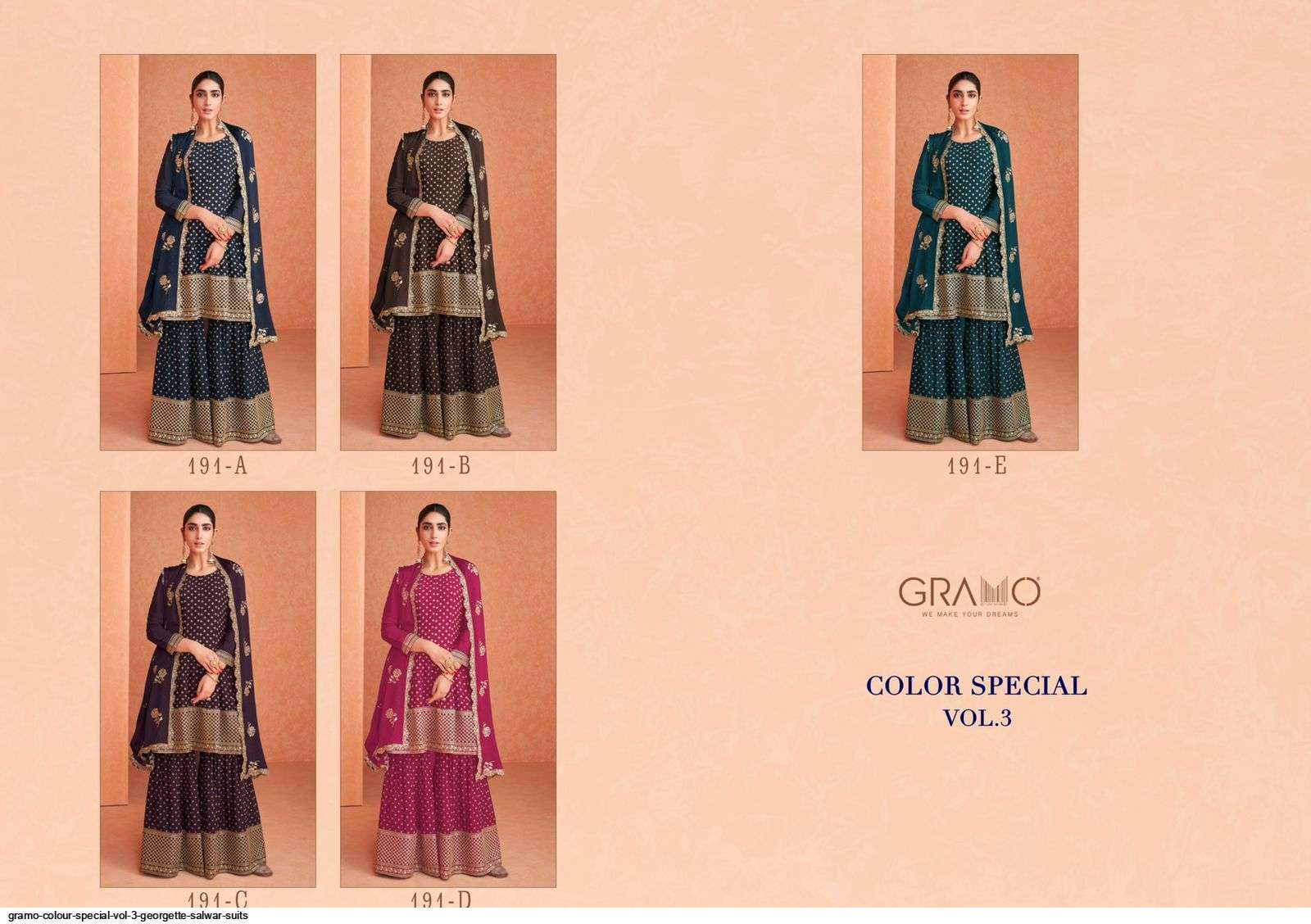 Color Special Vol-3 By Gramo 191-A To 191-E Series Beautiful Stylish Sharara Suits Fancy Colorful Casual Wear & Ethnic Wear & Ready To Wear Heavy Faux Georgette Dresses At Wholesale Price