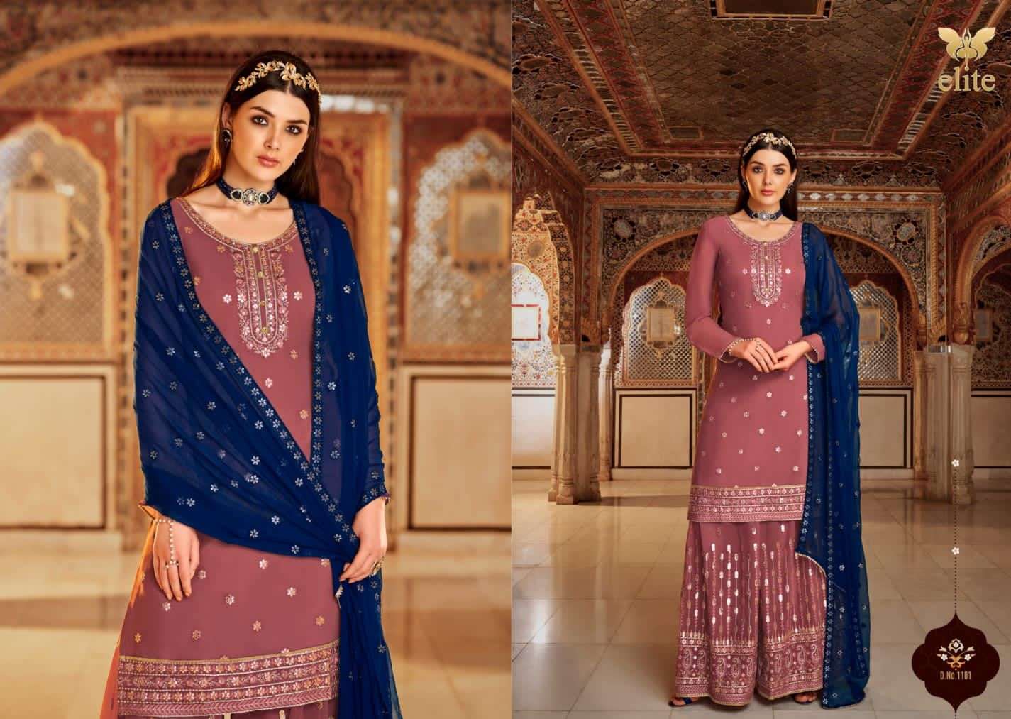 ELITE BY MOHINI FASHION 1101 TO 1104 SERIES BEAUTIFUL STYLISH SHARARA SUITS FANCY COLORFUL CASUAL WEAR & ETHNIC WEAR & READY TO WEAR PURE VISCOSE GEORGETTE DRESSES AT WHOLESALE PRICE