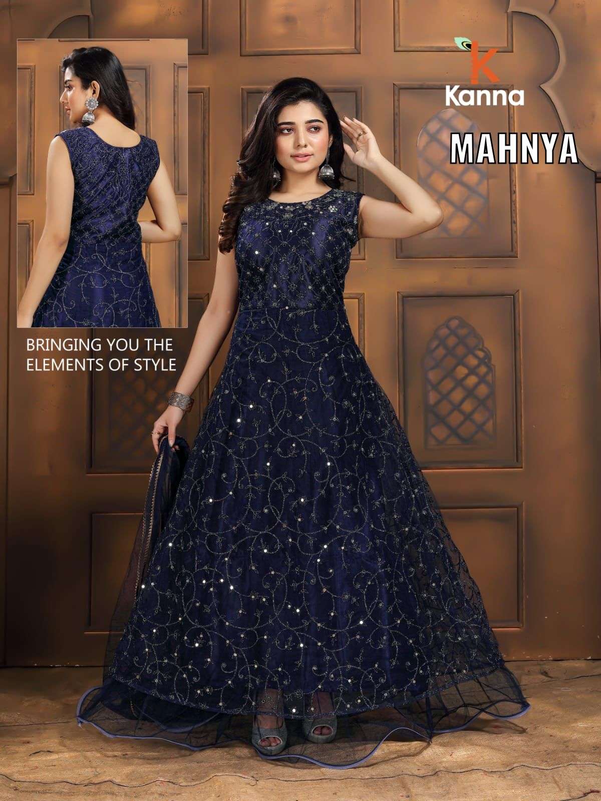 MAHNYA BY KANNA 01 TO 06 SERIES BEAUTIFUL STYLISH ANARKALI SUITS FANCY COLORFUL CASUAL WEAR & ETHNIC WEAR & READY TO WEAR HEAVY NET DRESSES AT WHOLESALE PRICE