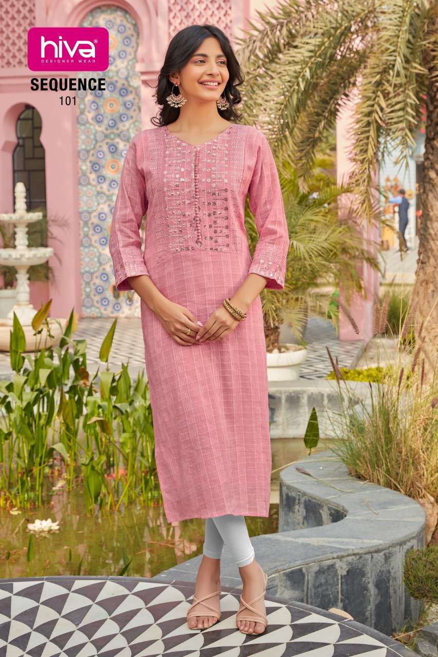 SEQUENCE BY HIVA 101 TO 105 SERIES DESIGNER STYLISH FANCY COLORFUL BEAUTIFUL PARTY WEAR & ETHNIC WEAR COLLECTION RAYON SEQUENCE KURTIS AT WHOLESALE PRICE