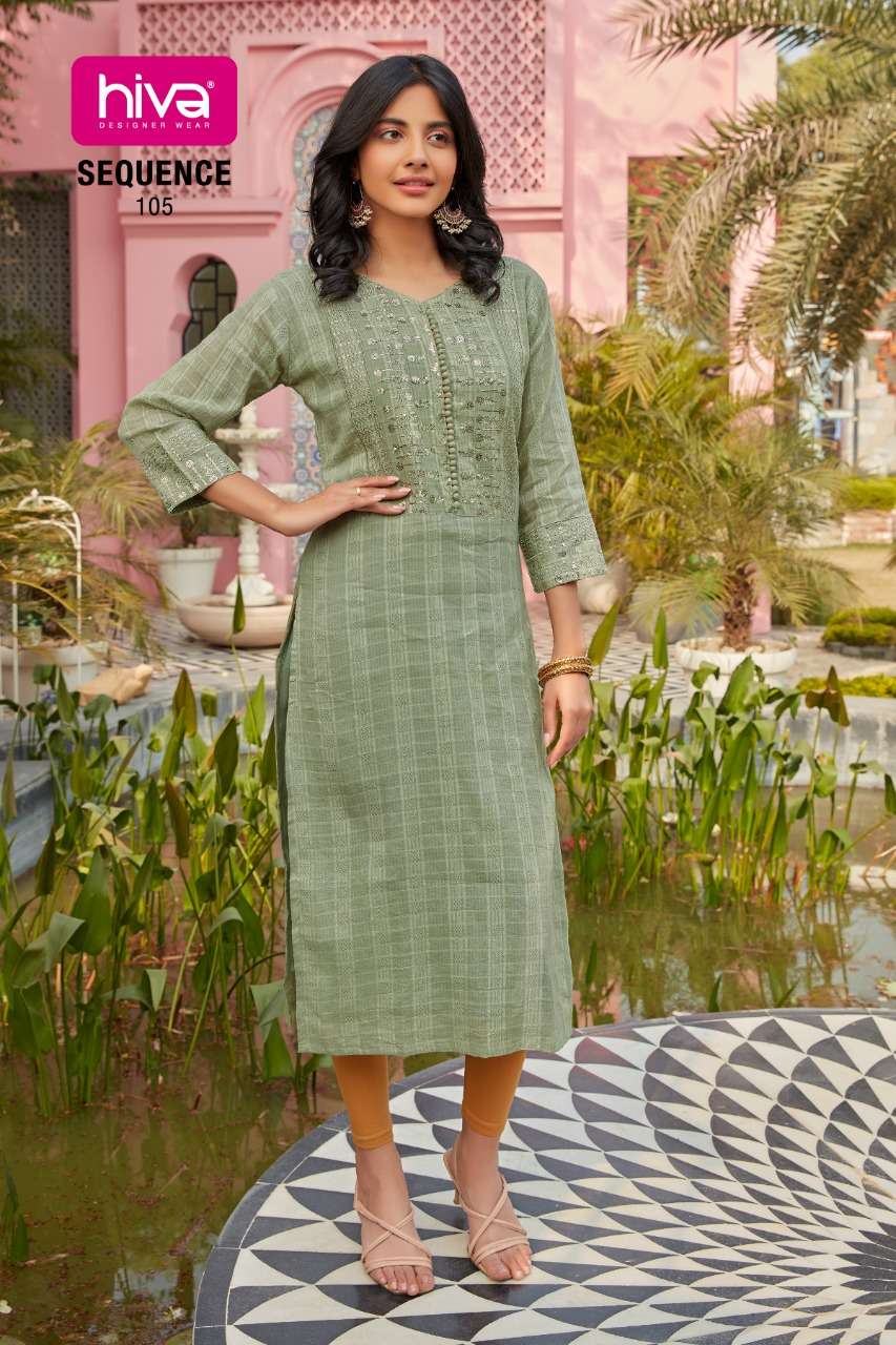 SEQUENCE BY HIVA 101 TO 105 SERIES DESIGNER STYLISH FANCY COLORFUL BEAUTIFUL PARTY WEAR & ETHNIC WEAR COLLECTION RAYON SEQUENCE KURTIS AT WHOLESALE PRICE