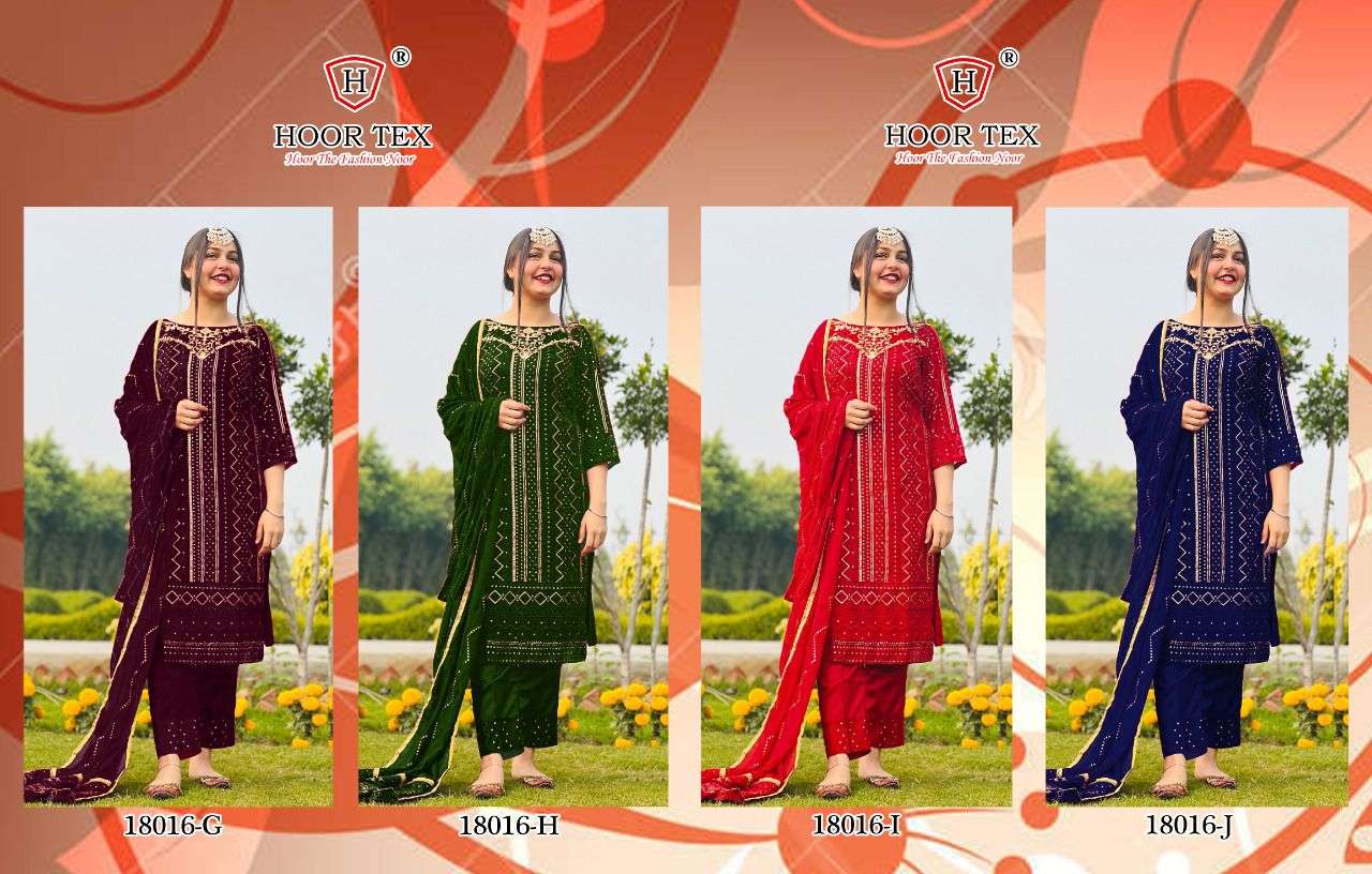 HOOR TEX 18016 COLOURS VOL-2 BY HOOR TEX 18016-G TO 18016-J SERIES BEAUTIFUL SUITS STYLISH COLORFUL FANCY CASUAL WEAR & ETHNIC WEAR HEAVY GEORGETTE EMBROIDERED DRESSES AT WHOLESALE PRICE