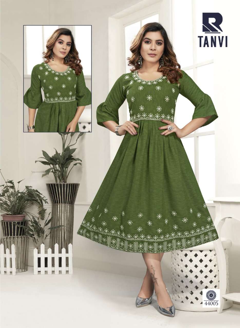 TANVI BY RAASHI 44001 TO 44008 SERIES DESIGNER STYLISH FANCY COLORFUL BEAUTIFUL PARTY WEAR & ETHNIC WEAR COLLECTION RAYON SLUB KURTIS AT WHOLESALE PRICE
