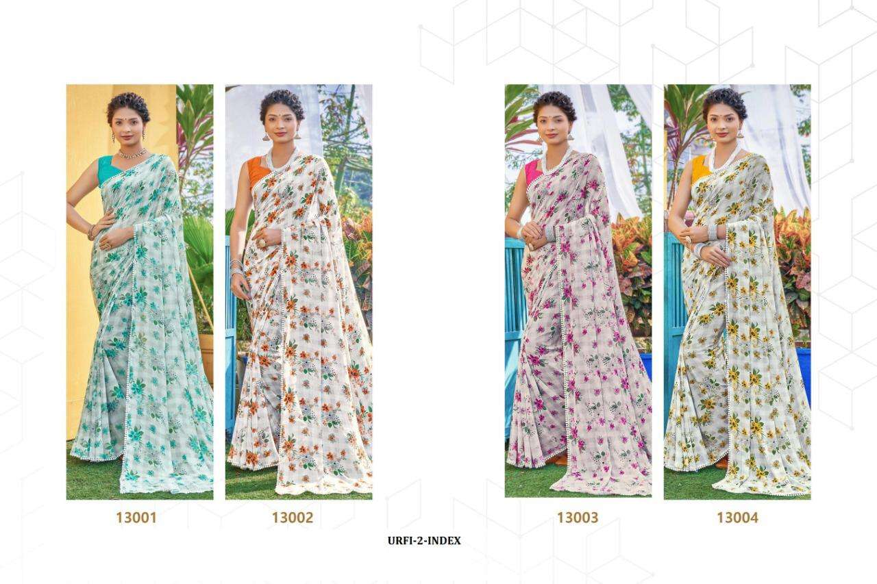 URAFI BY SHREE MATARAM INDIAN TRADITIONAL WEAR COLLECTION BEAUTIFUL STYLISH FANCY COLORFUL PARTY WEAR & OCCASIONAL WEAR GEORGETTE PRINTED SAREES AT WHOLESALE PRICE
