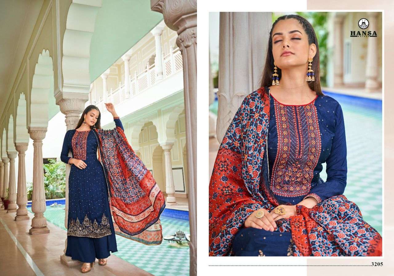 VAISHNAVI BY HANSA PRINTS 3201 TO 3206 SERIES BEAUTIFUL STYLISH SUITS FANCY COLORFUL CASUAL WEAR & ETHNIC WEAR & READY TO WEAR DOLA SILK JACQUARD DRESSES AT WHOLESALE PRICE