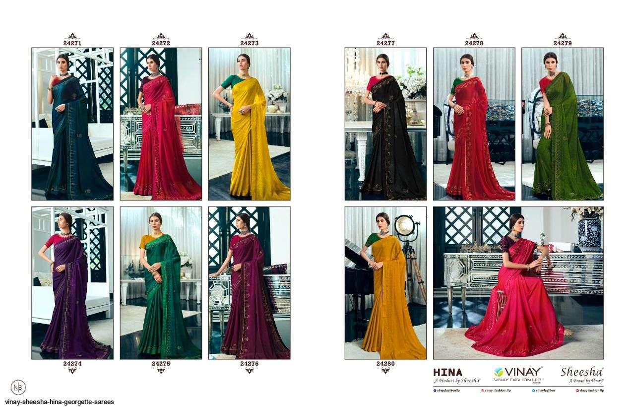 SHEESHA HINA BY VINAY FASHION 24271 TO 24280 SERIES INDIAN TRADITIONAL WEAR COLLECTION BEAUTIFUL STYLISH FANCY COLORFUL PARTY WEAR & OCCASIONAL WEAR GEORGETTE PRINT SAREES AT WHOLESALE PRICE