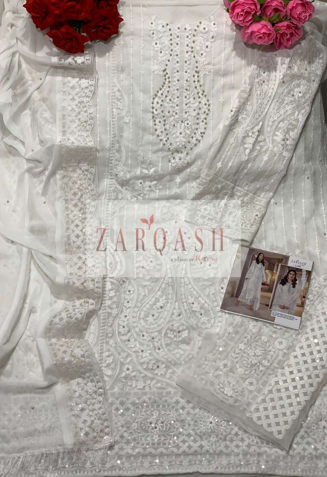 MARIA.B. WEDDING COLLECTION BY ZARQASH 2083 TO 2085 SERIES DESIGNER FESTIVE PAKISTANI SUITS COLLECTION BEAUTIFUL STYLISH FANCY COLORFUL PARTY WEAR & OCCASIONAL WEAR ORGANZA/FAUXGEORGETTE EMBROIDERED DRESSES AT WHOLESALE PRICE