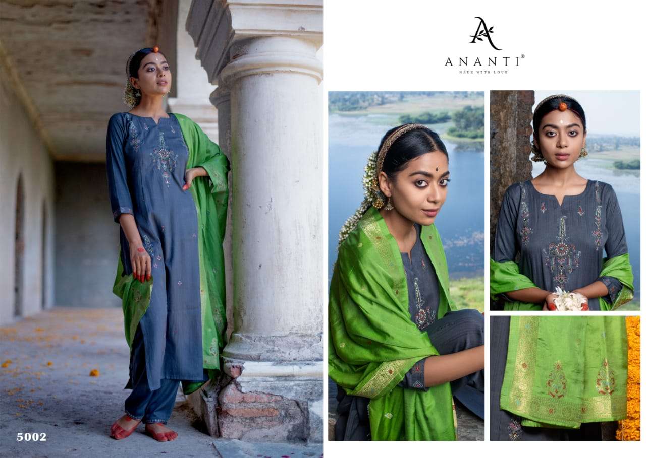 NIRAKAR BY ANANTI 5001 TO 5005 SERIES BEAUTIFUL SUITS COLORFUL STYLISH FANCY CASUAL WEAR & ETHNIC WEAR VISCOSE SILK WITH WORK DRESSES AT WHOLESALE PRICE