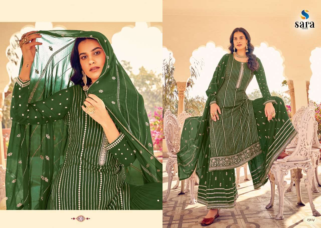 SAHENAAZ BY SARA TRENDZ 2901 TO 2904 SERIES BEAUTIFUL SHARARA SUITS COLORFUL STYLISH FANCY CASUAL WEAR & ETHNIC WEAR GEORGETTE EMBROIDERED DRESSES AT WHOLESALE PRICE