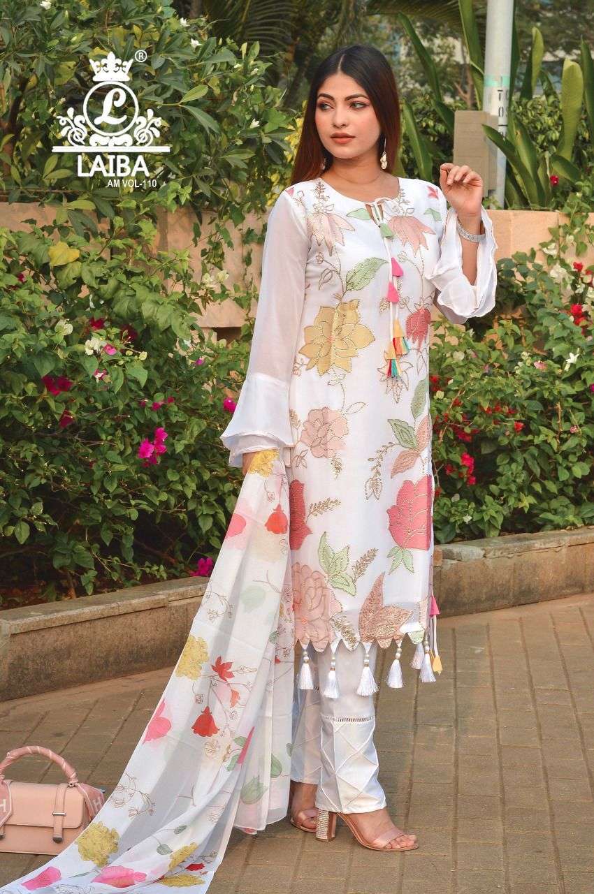 AM VOL-110 BY LAIBA 01 TO 02 SERIES BEAUTIFUL PAKISTANI SUITS STYLISH COLORFUL FANCY CASUAL WEAR & ETHNIC WEAR PURE GEORGETTE DRESSES AT WHOLESALE PRICE