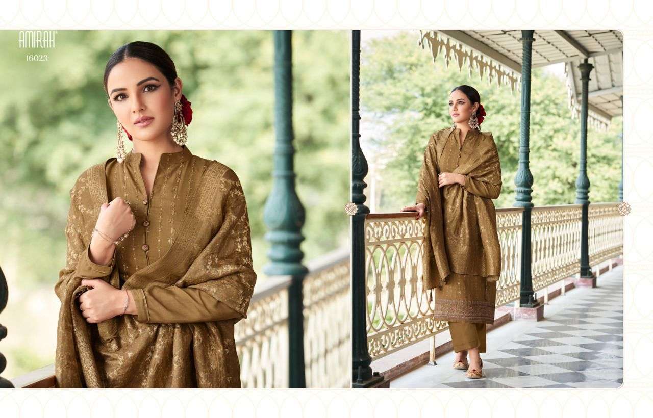 JASMEEN BY AMIRAH 16021 TO 16028 SERIES BEAUTIFUL STYLISH SUITS FANCY COLORFUL CASUAL WEAR & ETHNIC WEAR & READY TO WEAR TUSSAR SATIN EMBROIDERED DRESSES AT WHOLESALE PRICE