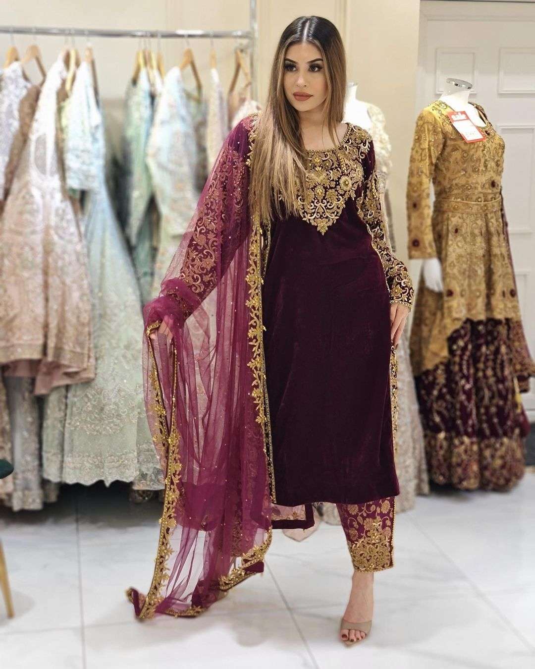 Velvet store ethnic dresses