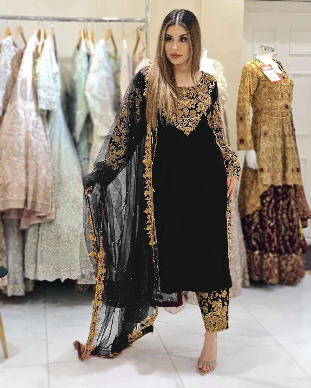 NON CATALOGUE DRESS VOL-22 FASHID WHOLESALE BEAUTIFUL DRESS MATERIAL COLORFUL STYLISH FANCY CASUAL WEAR & ETHNIC WEAR HEAVY VELVET WITH WORK DRESSES AT WHOLESALE PRICE