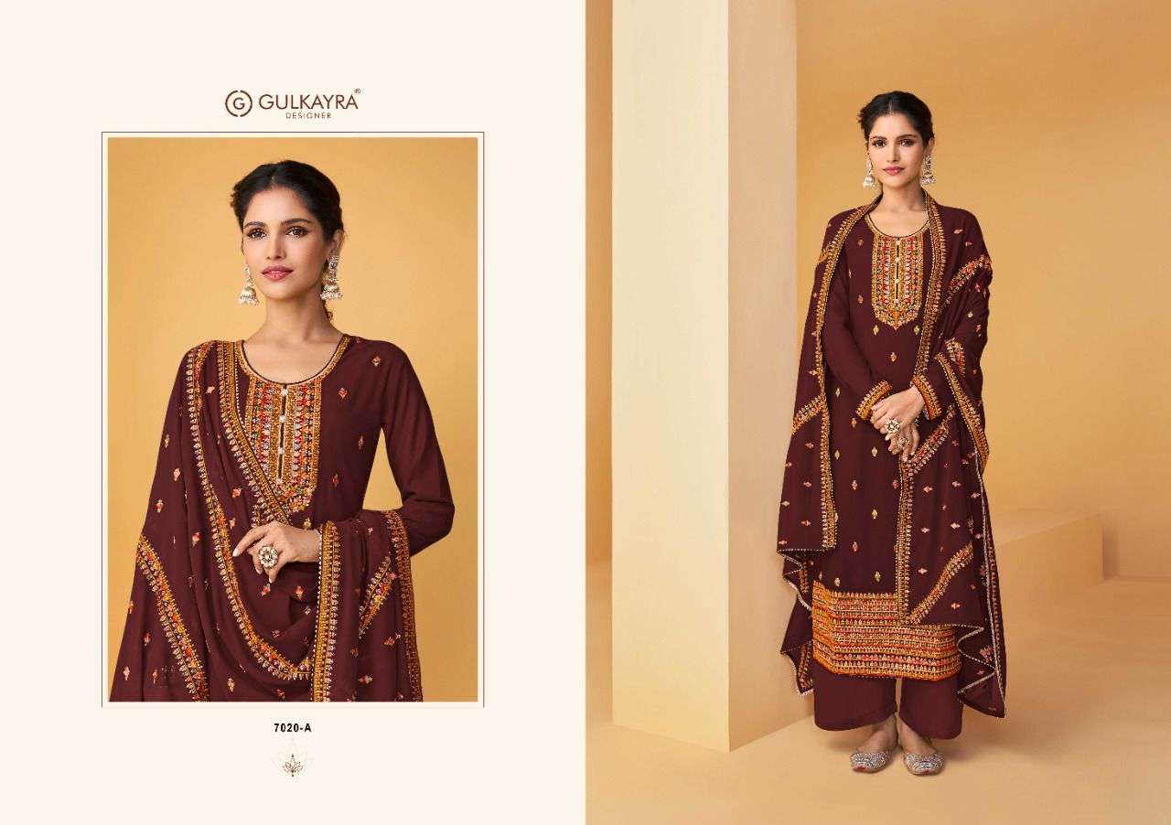 Palak By Gulkayra Designer 7020-A To 7020-E Series Beautiful Suits Colorful Stylish Fancy Casual Wear & Ethnic Wear Real Georgette Dresses At Wholesale Price