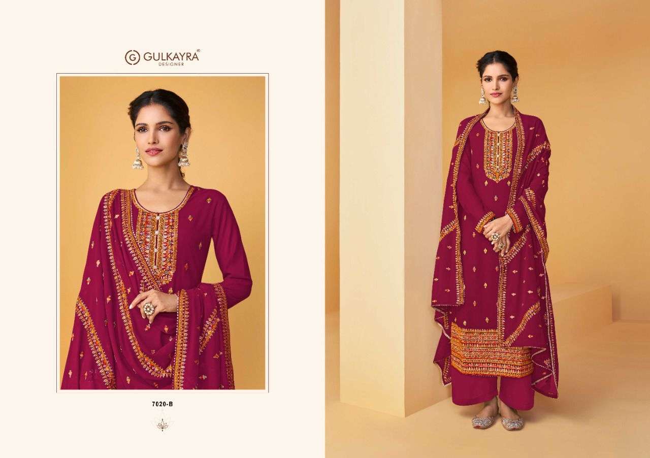 Palak By Gulkayra Designer 7020-A To 7020-E Series Beautiful Suits Colorful Stylish Fancy Casual Wear & Ethnic Wear Real Georgette Dresses At Wholesale Price