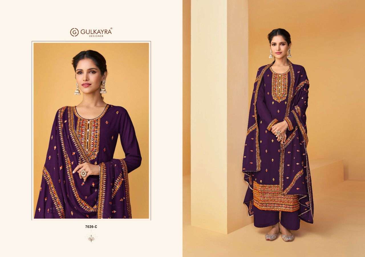 Palak By Gulkayra Designer 7020-A To 7020-E Series Beautiful Suits Colorful Stylish Fancy Casual Wear & Ethnic Wear Real Georgette Dresses At Wholesale Price