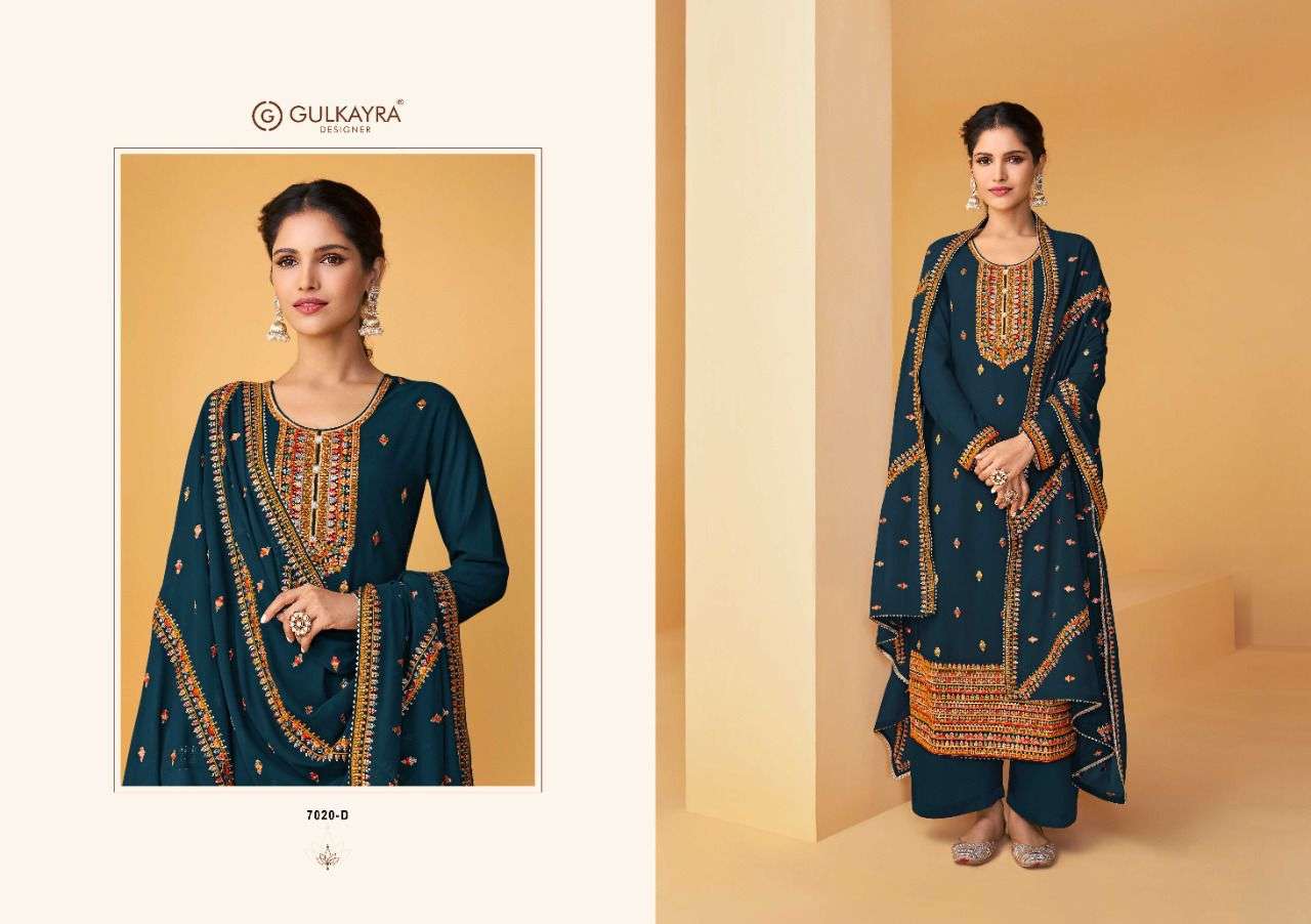 Palak By Gulkayra Designer 7020-A To 7020-E Series Beautiful Suits Colorful Stylish Fancy Casual Wear & Ethnic Wear Real Georgette Dresses At Wholesale Price
