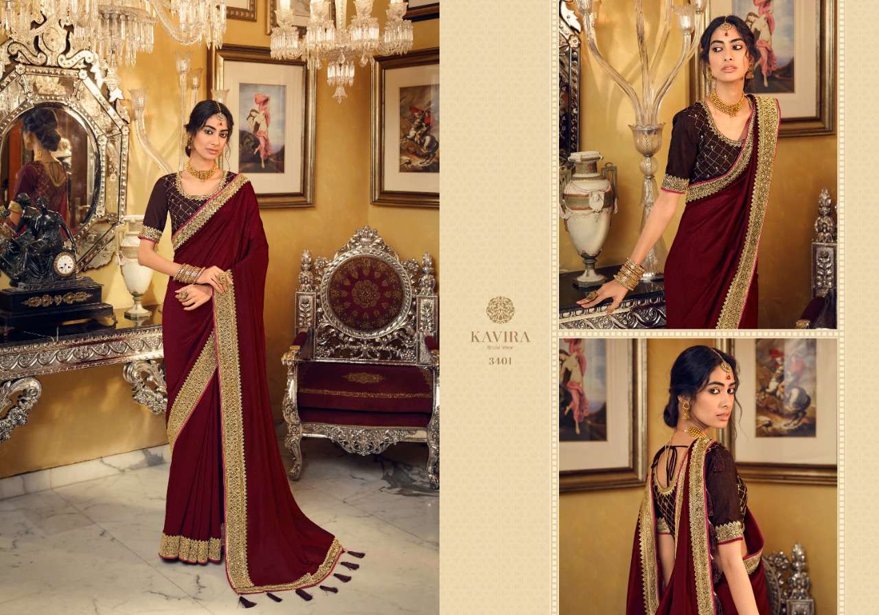 Evergreens By Kavira 3401 To 3411 Series Indian Traditional Wear Collection Beautiful Stylish Fancy Colorful Party Wear & Occasional Wear Vichitra Sarees At Wholesale Price